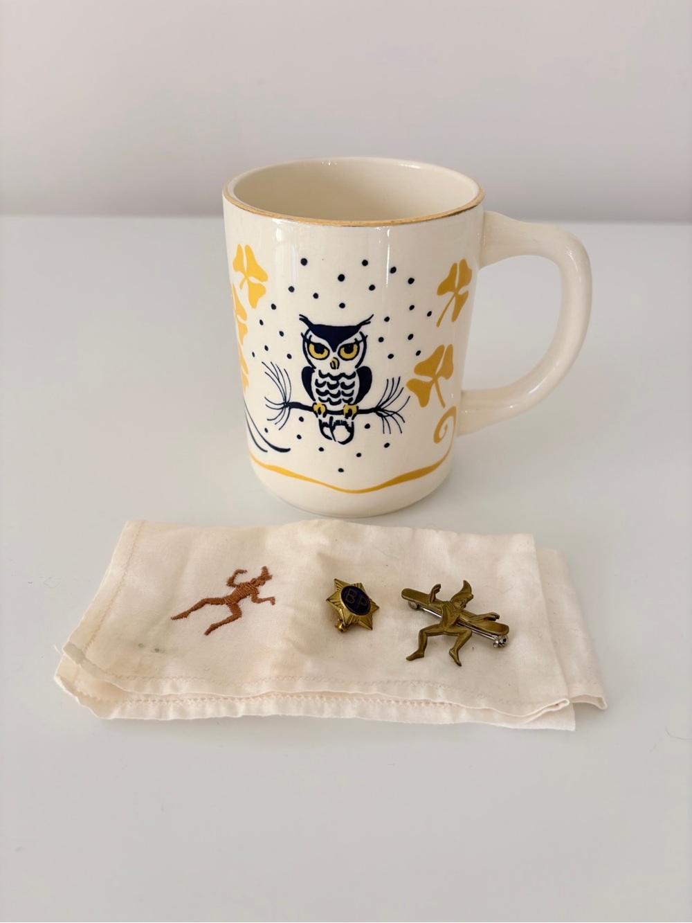Vintage Brownies Girl Guides Baden-Powell Pins Handkerchief Memorabilia + Mug